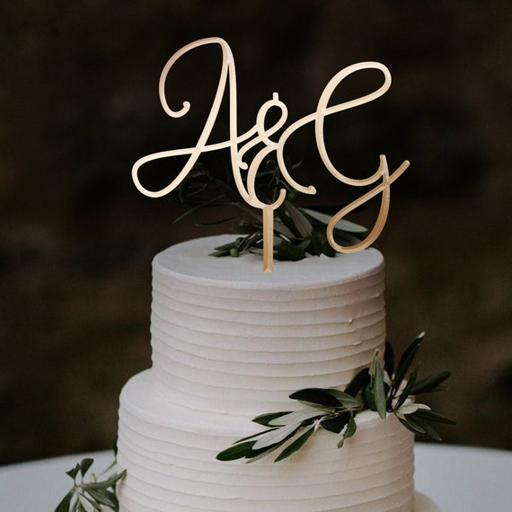Initial Cake Topper for Wedding Custom Gold Cake Topper for Etsy