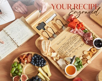 Personalized Cheese Board with Recipe Engraved, Custom Charcuterie Board Set with Knife for Mother Gift, Mom Christmas gift