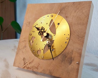 Unique table clock made of solid wood with antique clock elements
