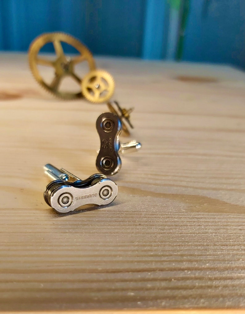 Cufflinks made from bicycle chains, cyclist gift, bicycle accessory, bicycle chain image 1