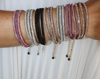 Rhinestone Crystal Cord Bangle - Bracelet- Stacking Bangles - Bling Bracelet