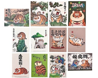 Fat Tiger and Cub Postcards Small Art prints, 22 styles, Bu2ma