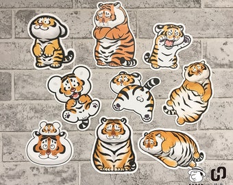 Fat Tiger and Cub Die Cut Postcards, Small Art Print ,  9 styles, Bu2ma