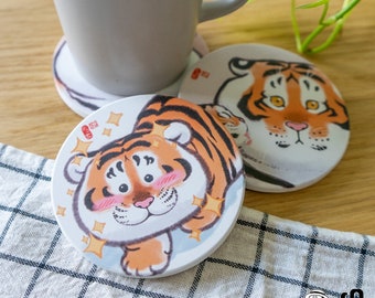 Fat Tiger 4 Ceramic Coaster Set ( 4 Random styles)