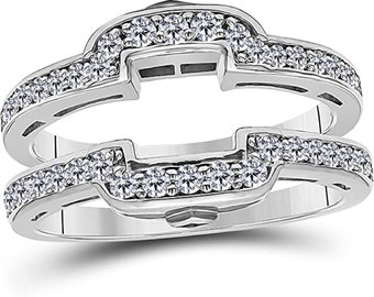 ctw CZ Blue Topaz /& Cubic Zirconia Round Wedding Band Solitaire Enhancer Guard Wrap Ring Womens 14k Rose Gold Plated Alloy Double Row Pave Set 0.50