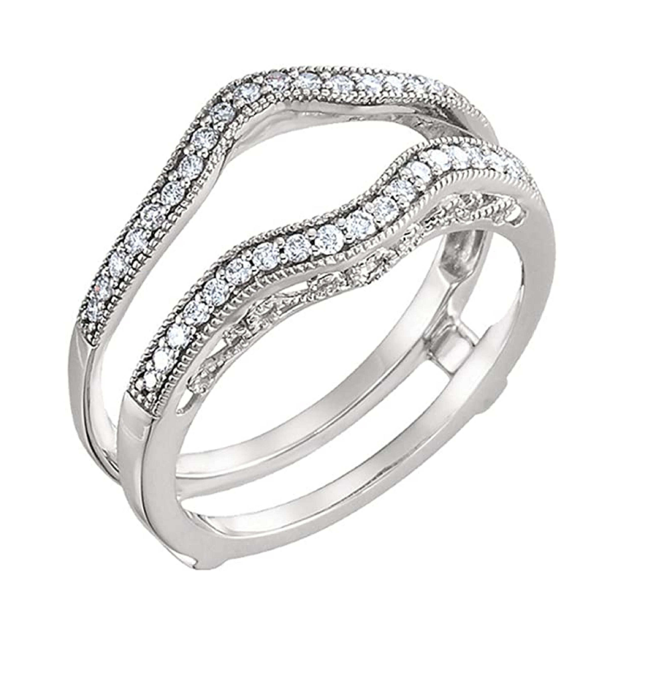 14k White Gold Plated Round Simulated Diamonds Milgrain Ring Etsy