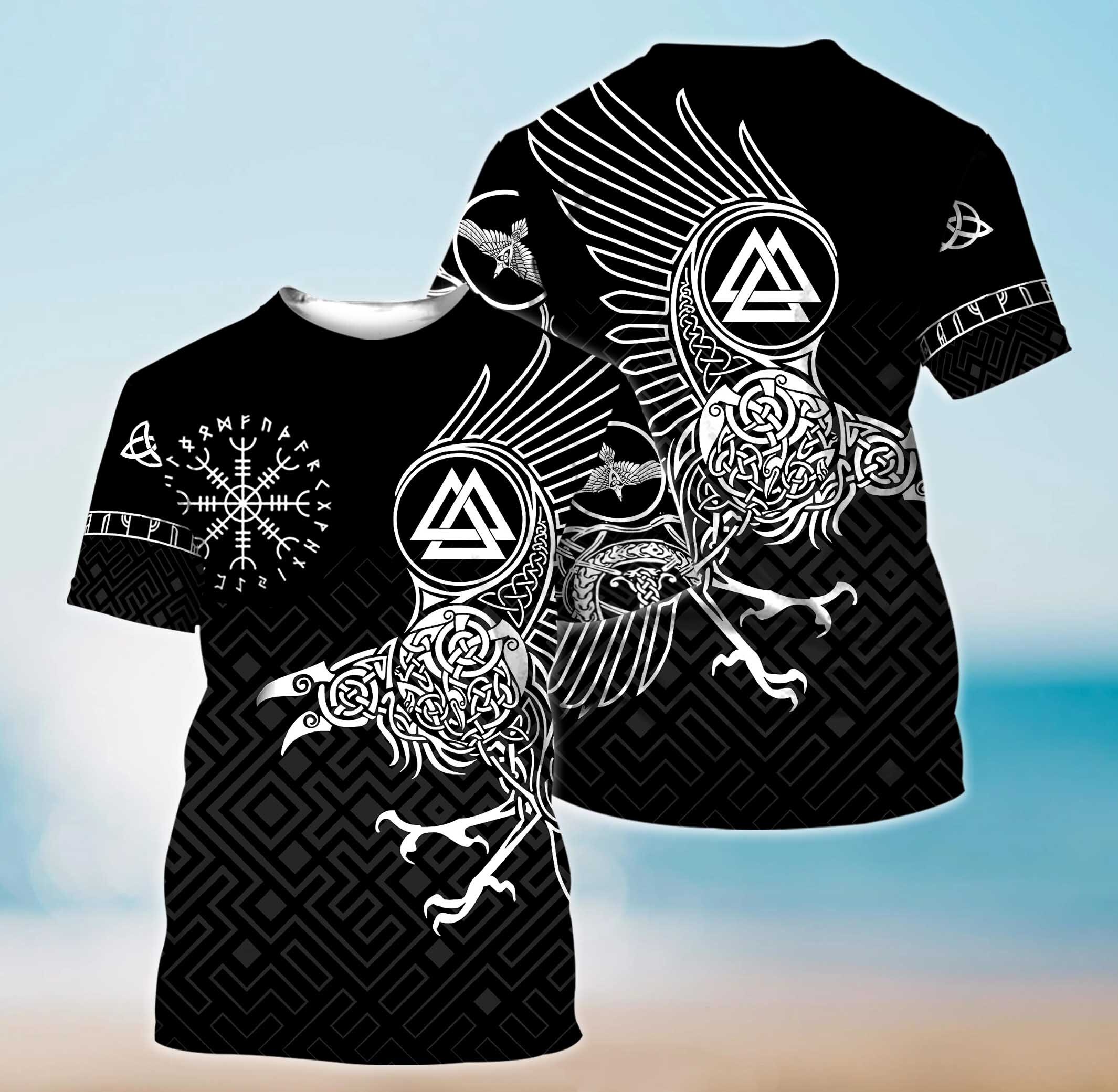 The Raven of Odin Tattoo Blauw Rood Mens Vikingen 3D Helemaal