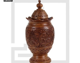 Unique Hand Carved Rosewood Wooden Jar 14″ With Collar