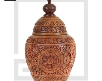 Unique Hand Carved Solid Rosewood Wooden Jar 19″