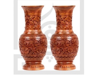 Unique Hand Carved Wooden Rosewood Pear Shaped Vase Pair 12″