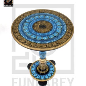 Handcrafted Wooden Table with Stunning Lacquer Art - 16&quot; Round - Unique Home Decor
