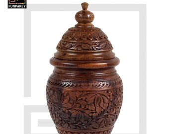 Unique Hand Carved Solid Rosewood Wooden Jar 16″