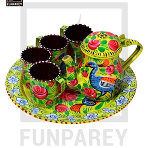Truck Art Enamelware Tea Set - (Tamchini Chainak Set)  Yellow