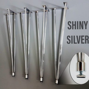 Hairpin legs, Shiny Silver Polished Table Leg, Adjustable feet, Wholesale table leg, bench leg, coffee table, dining table, furniture leg