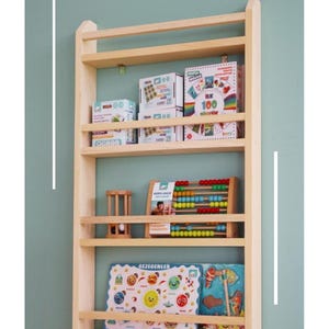 Wall Mounted 4 Shelves Space Saver Kids Bookshelf, Montessori Book Display for Baby, Book Organiser for Kids Room, Gift for Baby