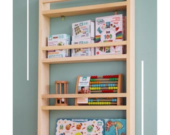 Wall Mounted Kids Bookshelf, Natural Wood Montessori Book Display
