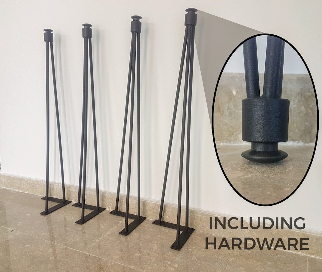 Set of 4, Hairpin Legs, Black Metal Table Leg, Adjustable Feet, Bench