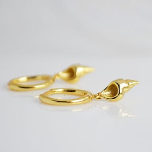 Conch Shell Dangle Huggie Hoop Earrings – Sterling Silver Jewelry