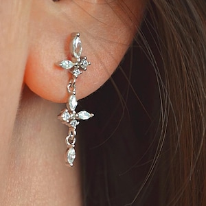 drop earrings with cubic zirconia stone, 925 sterling silver earrings with 18k gold plating