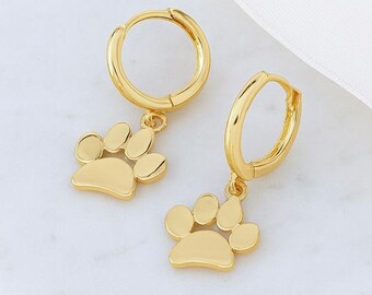 Orecchini a cerchio a forma di zampa, orecchini pendenti a forma di zampa di cane, argento sterling 925, placcato oro o argento