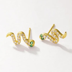 snake stud earrings, women jewelry, minimalist fashion earrings, jewelry for women, 18k gold plated earrings, silver 925