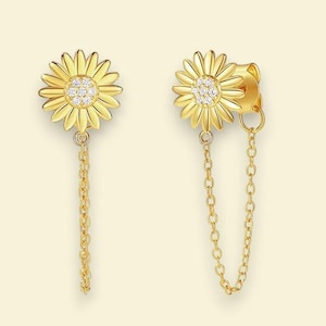 sunflowers shaped earrings with cubic zirconia, 925 sterling silver earrings with 18k gold plating