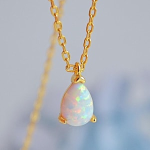 waterdrop pear necklace with natural, genuine opal, 925 sterling silver necklace with 18k gold plating