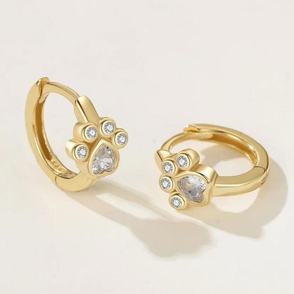 hoop paw earrings, 925 sterling silver with 18k gold plating