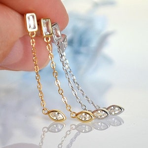 chain stud earrings, dangle earrings, fashion earrings, stud earrings, jewelry for women, 18k gold plated earrings, silver 925