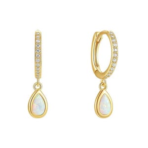 hoop earrings with natural, genuine opal, 925 sterling silver earrings with 18k gold plating