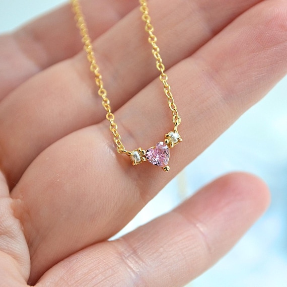 ハートCZ＆パールネックレス、925スターリングシルバー、ゴールド 