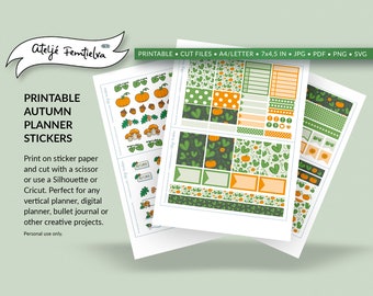 Etiquetas engomadas de AUTUMN PLANNER, pegatinas de planificador vertical, diario de balas, Scrapbook Deco. Cutfiles, pegatinas digitales, jpg, png, pdf, svg