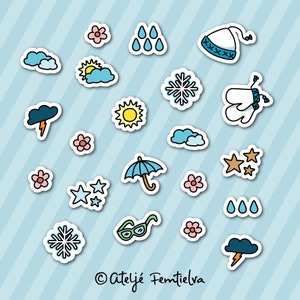 Autocollants météo imprimables, clip art, parfait pour les planificateurs, les journaux de balles, les calendriers, les cartes ou le scrapbook. Fichier numérique.