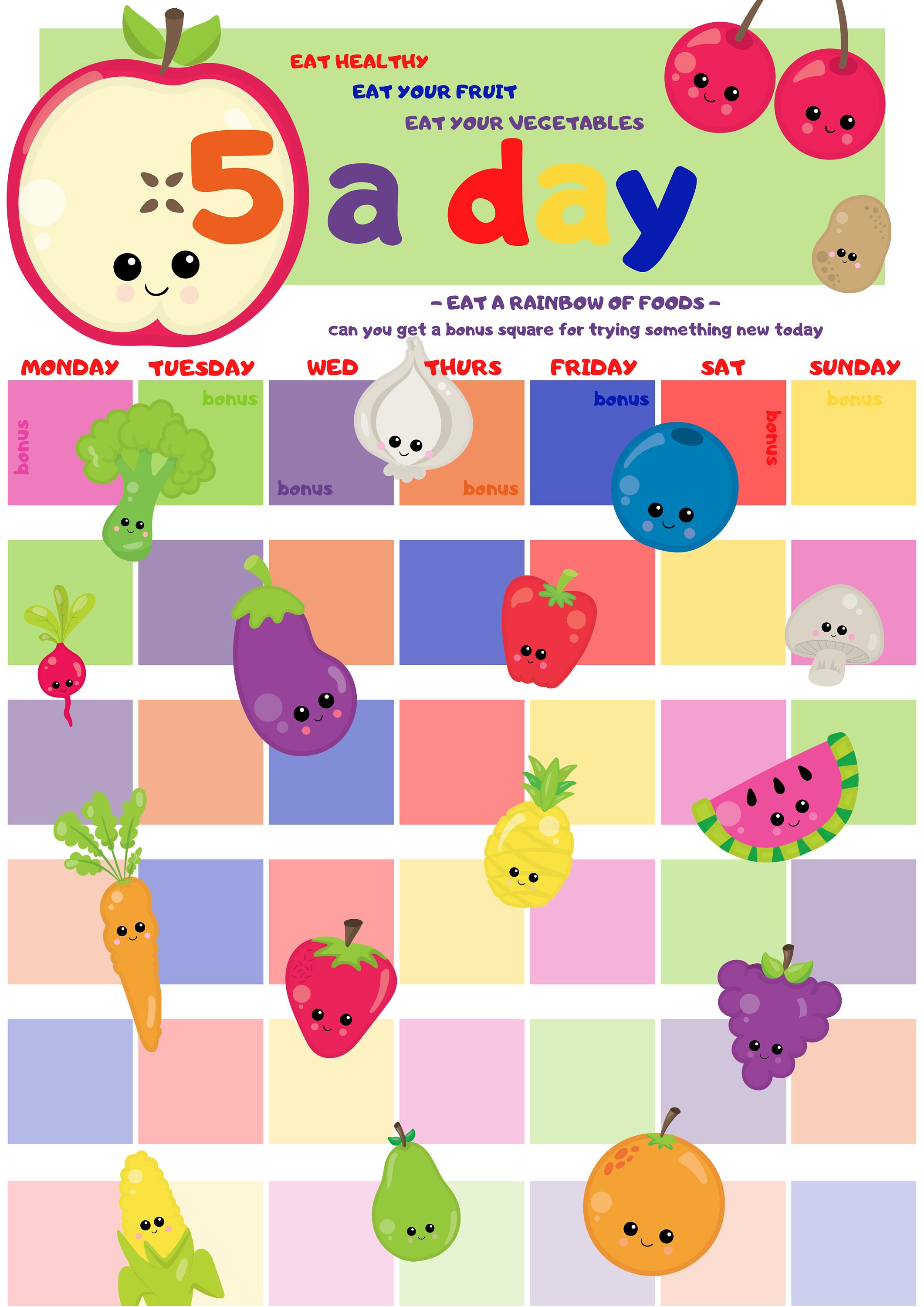 5 a day Healthy Eating Reward Chart / Goal Tracker | Etsy