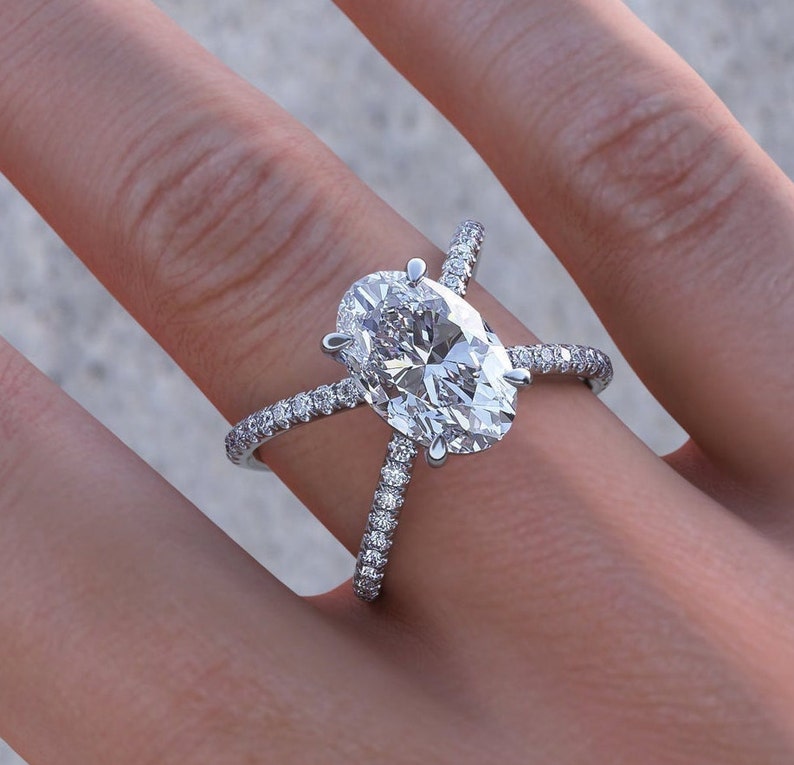 Split Shank Wedding Bridal Ring 14K White Gold- Criss Cross Ring 2.28 Ct Oval Cut Diamond Engagement Ring Bridal Gift For Pretty Women