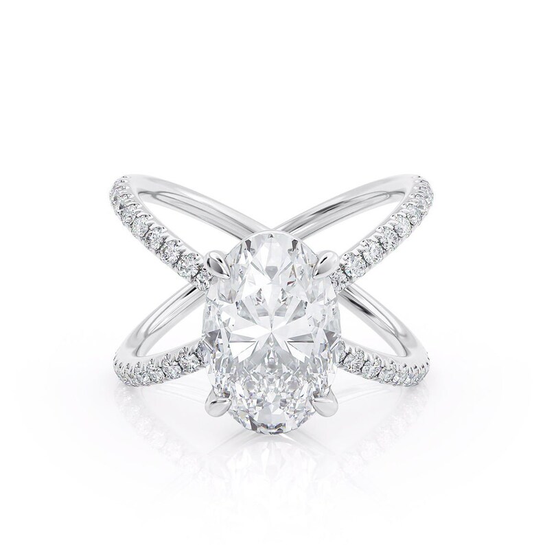 Split Shank Wedding Bridal Ring 14K White Gold- Criss Cross Ring 2.28 Ct Oval Cut Diamond Engagement Ring Bridal Gift For Pretty Women