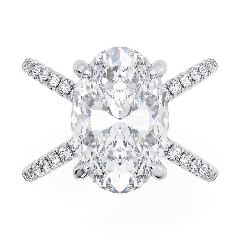 Split Shank Wedding Bridal Ring 14K White Gold- Criss Cross Ring 2.28 Ct Oval Cut Diamond Engagement Ring Bridal Gift For Pretty Women