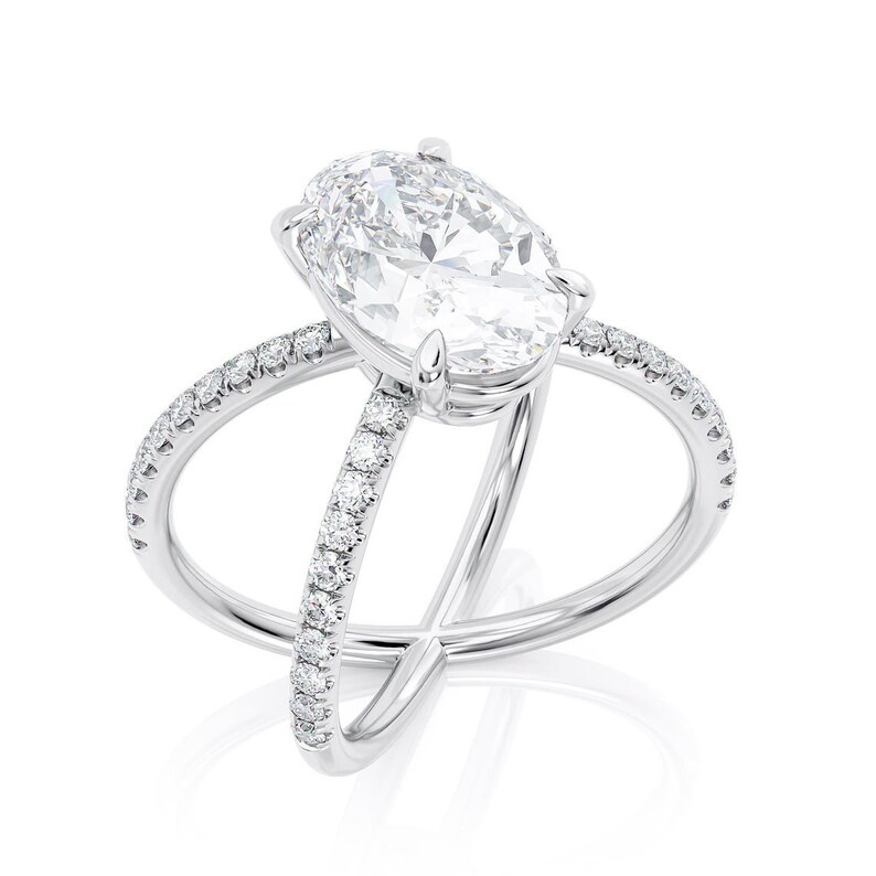 Split Shank Wedding Bridal Ring 14K White Gold- Criss Cross Ring 2.28 Ct Oval Cut Diamond Engagement Ring Bridal Gift For Pretty Women