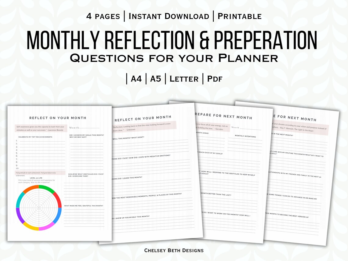 Monthly Reflection & Preparation Printable, Journal Prompts (PDF) - Etsy
