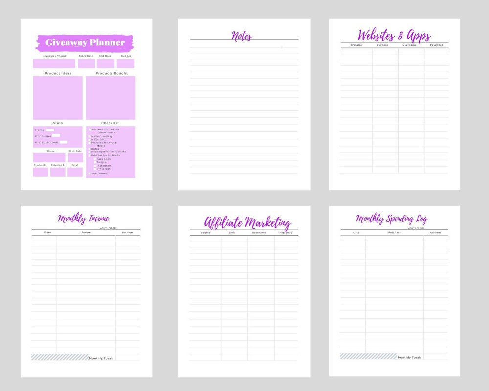 Printable Blog Planner, 18 Sheet Blogging Organizer (instant Download ...