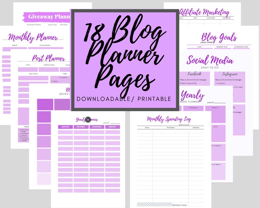 Printable Blog Planner, 18 Sheet Blogging Organizer (instant Download ...