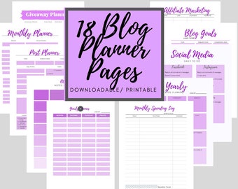 Printable Blog Planner, 18 Sheet Blogging Organizer (Instant Download)