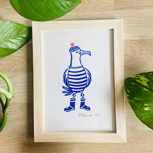 Linogravura GAIVOTA / OUTONO - Gaivota - Linogravura - Presente original - Impressão artística - Impressão artística - Okhonoko - Ilustração minimalista