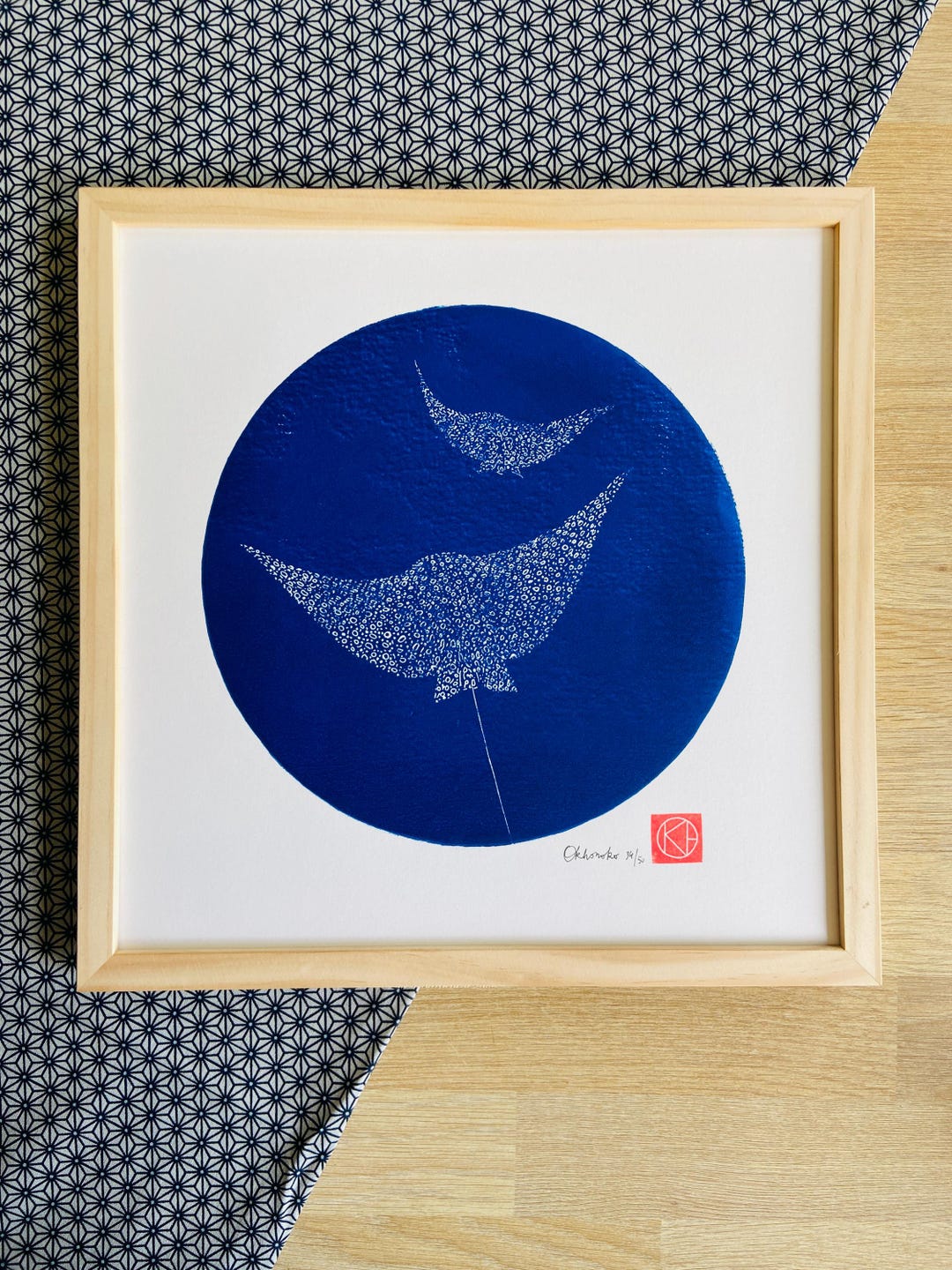 Handmade Linocut Blue - the Blue Octopus BZH - Brittany - Sea-linoprint ...