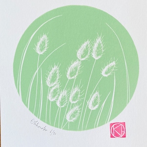 Handmade Linocut Green - Dune's flowers - Brittany - Sea-Linoprint-Linocut-Nature-Original Gift-Contemporary Art-Home decor-Limited edition