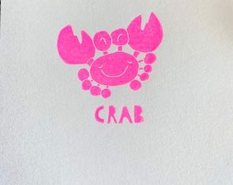 Blue Linocut "Little Crab" - Funny linocut - Brittany -Linoprint-Original Gift-Home decor