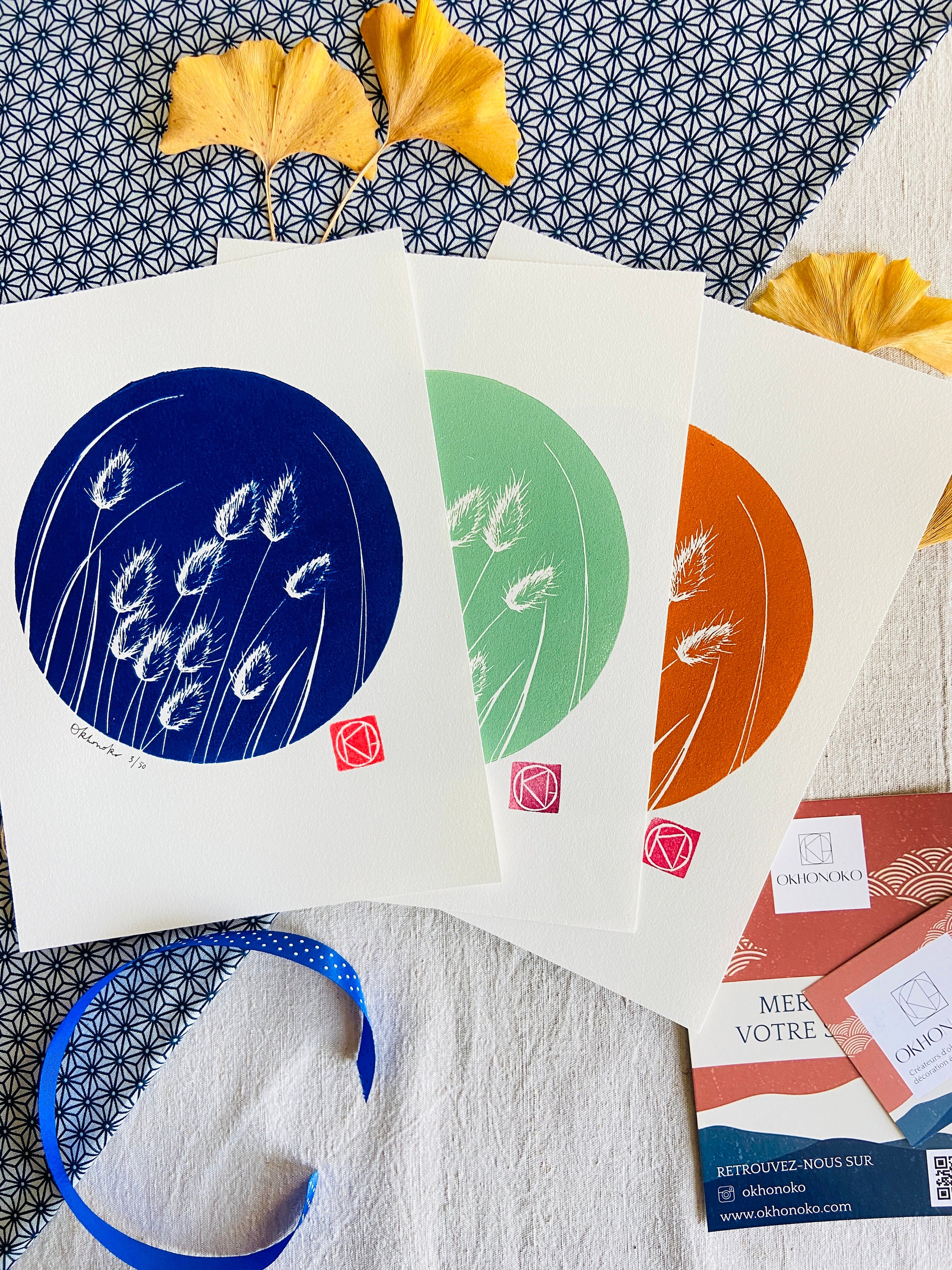 Handmade Linocut Blue - Dune's Flowers - Brittany - Sea-linoprint ...