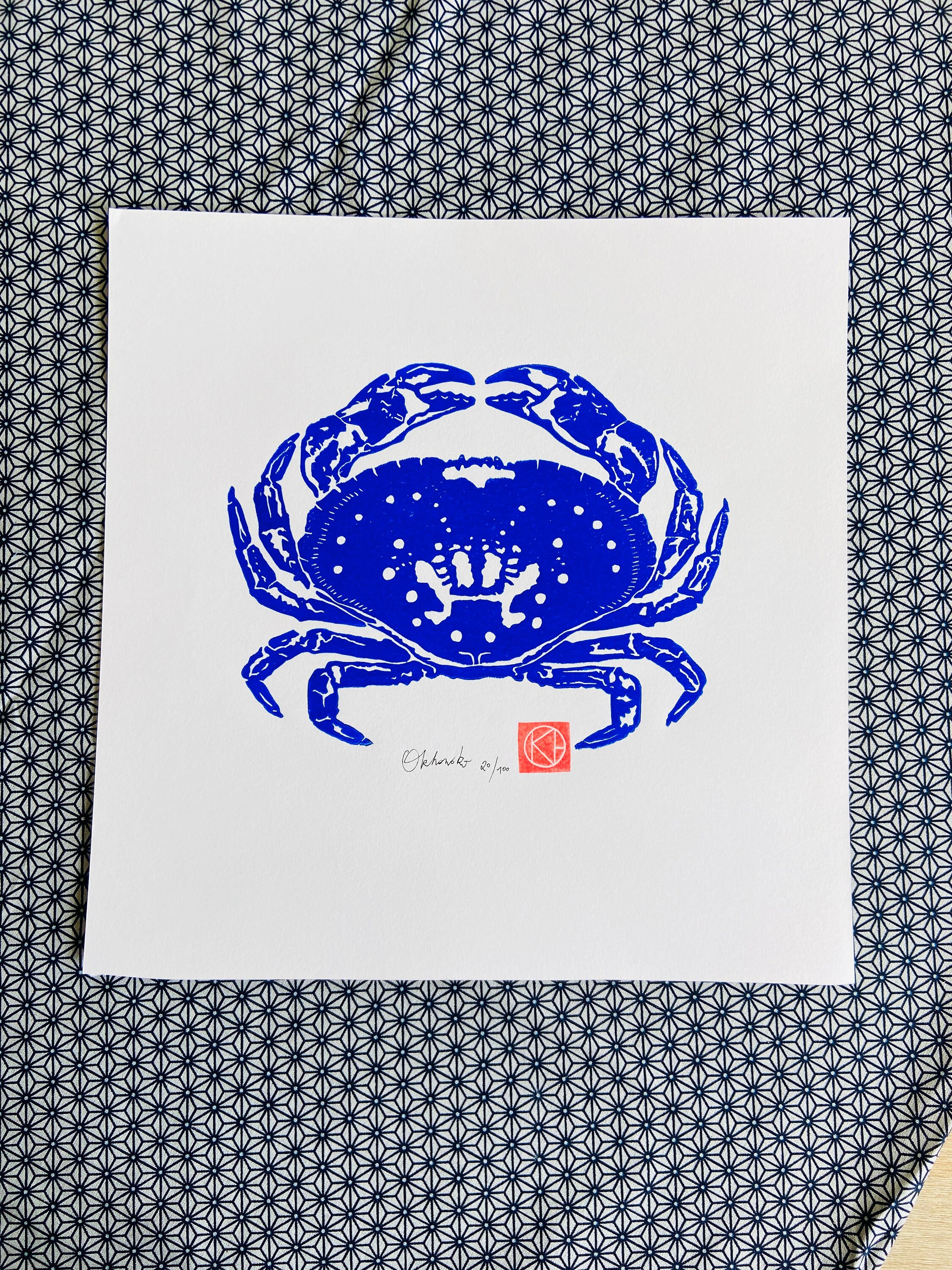 Handmade Linocut Blue - the Blue Crab - Brittany - Sea-linoprint-nature ...