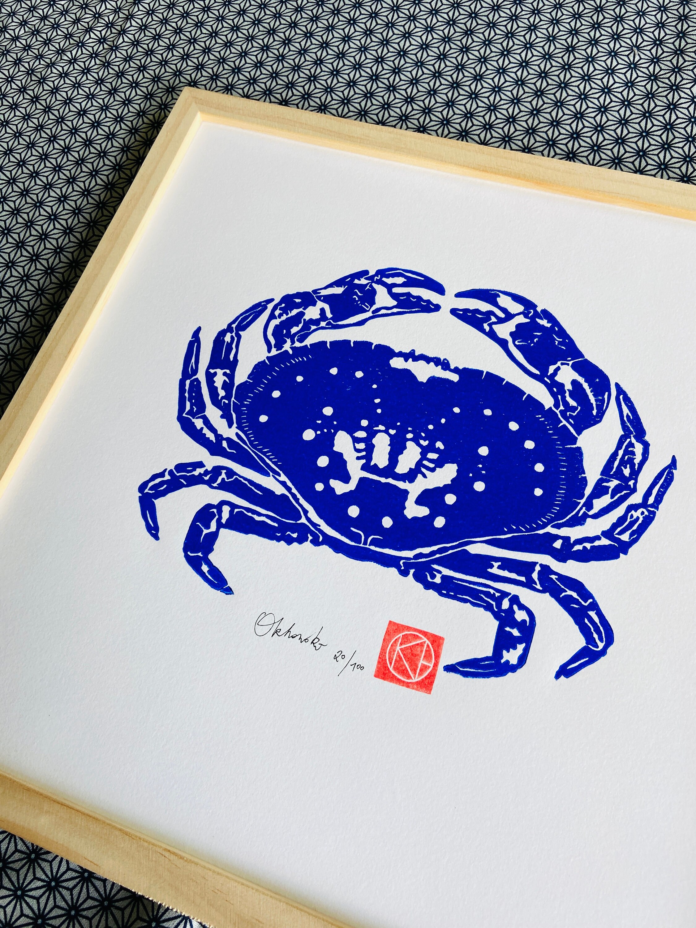 Handmade Linocut Blue - the Blue Crab - Brittany - Sea-linoprint-nature ...