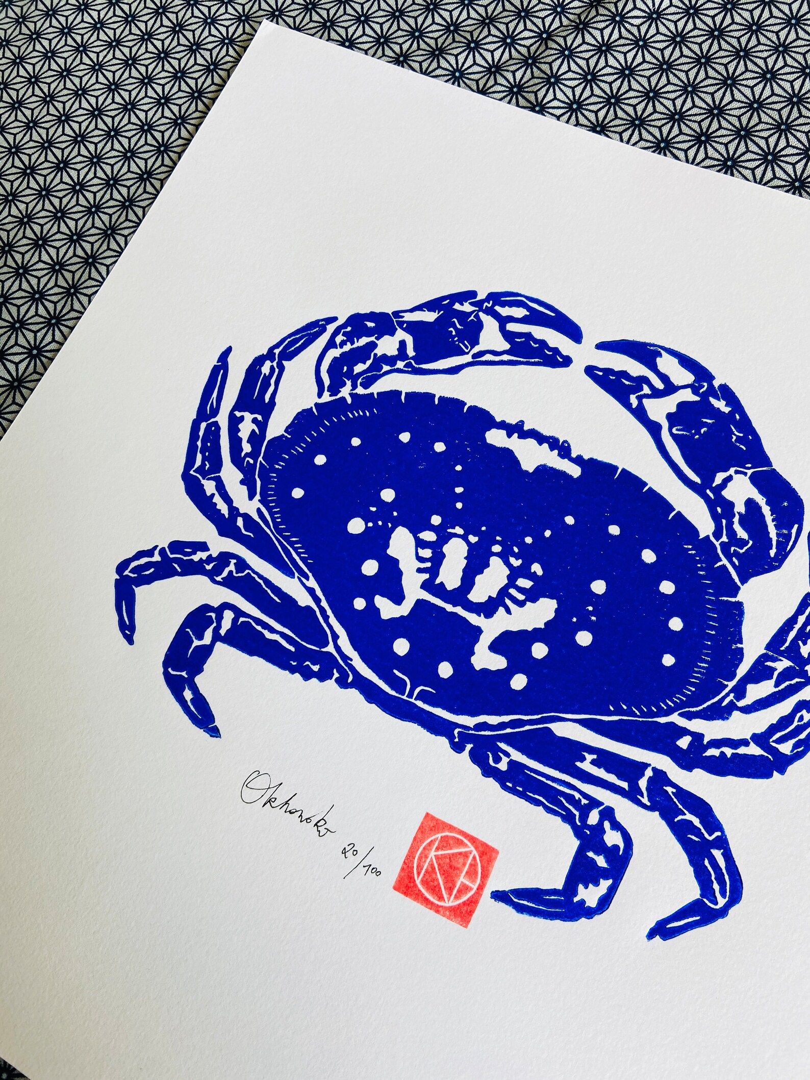 Handmade Linocut Blue - the Blue Crab - Brittany - Sea-linoprint-nature ...